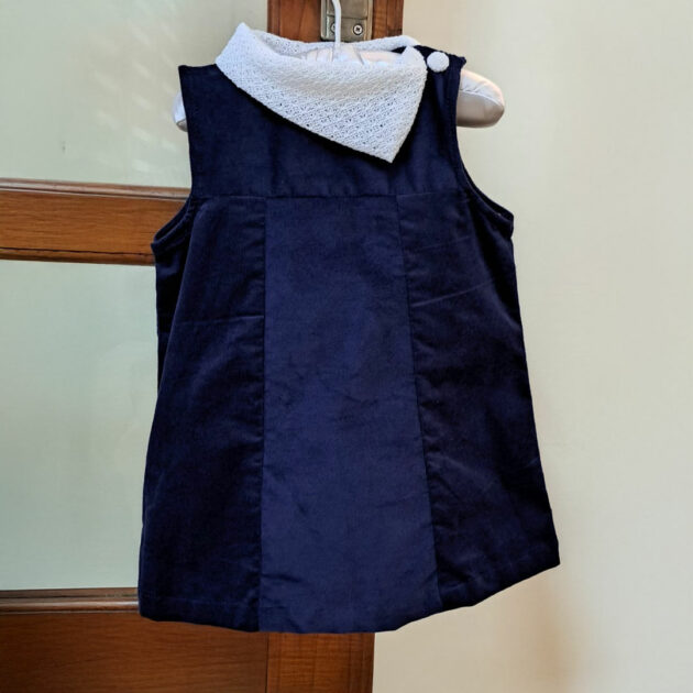 Blue corduroy A-line dress.