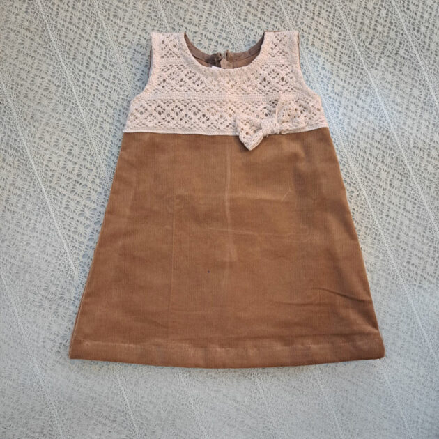 Corduroy and Hakoba combination A-line dress.