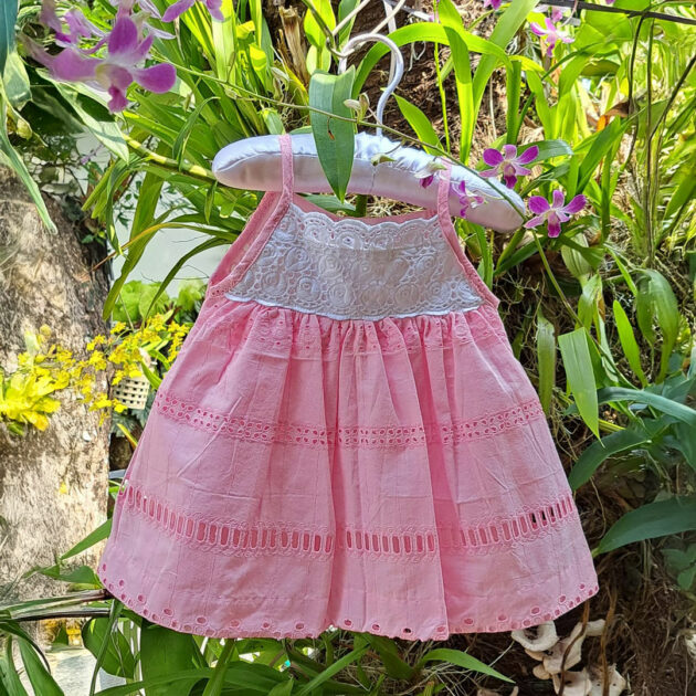 Pink Hakoba Dress, 100% Cotton.