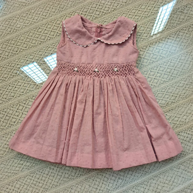 Pink hakoba dress with smocking