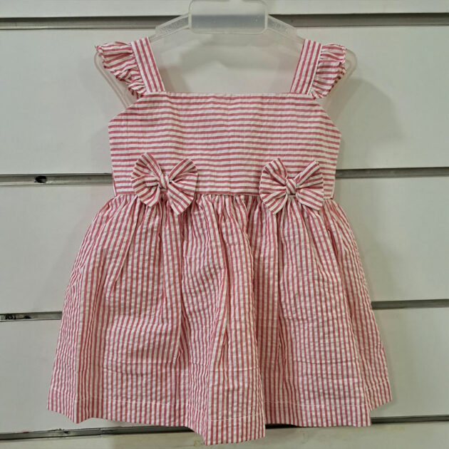 Red stripe crape cotton frock