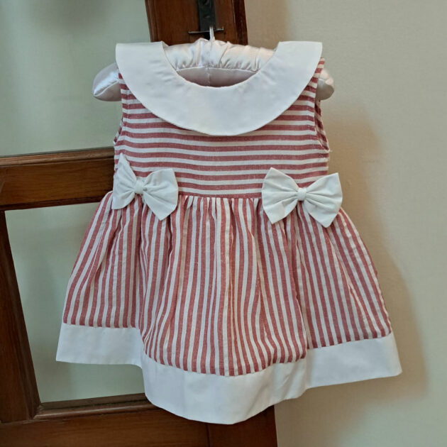 Red stripe dress with white collar